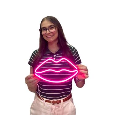 Imagem de Luminária de Parede Beijo Led Neon Rosa 25cm 3D Gold Print