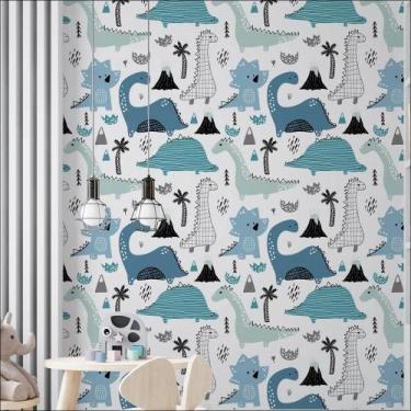 Imagem de Papel de Parede Dinossauros Fofos Azuis - AloPapers, 3,00m de largura,