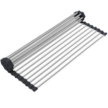 Imagem de Searik Escorredor de louça, escorredor de louça, escorredor de pratos de aço inoxidável multiuso, tapete resistente ao calor para secagem e drenagem (45 x 35 cm)