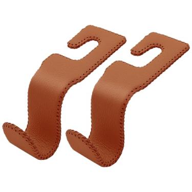 Imagem de AMVOYOA Ganchos de encosto de cabeça de carro e organizador de encosto de assento em couro - pacote com 2 porta-malas em forma de U para bolsas, casacos, costura artesanal, acessórios de carro