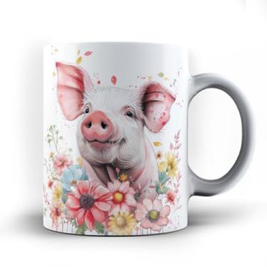 Imagem de Caneca xicara pig pork Porco com flores Porquinho 25 (Rosa)