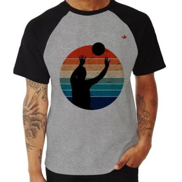 Imagem de Camiseta Raglan Vôlei Vintage Sunset - Foca na Moda, Cinza, Preto, GGG
