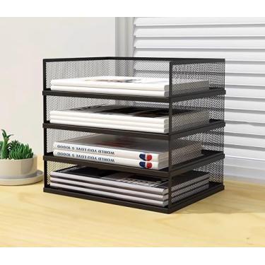 Imagem de Organizador de papel empilhável A3/A4, 2/3/4 camadas, organizador de pastas de arquivos de malha de metal para mesa com suporte de arquivo para material de escritório em casa, preto, branco (A3,