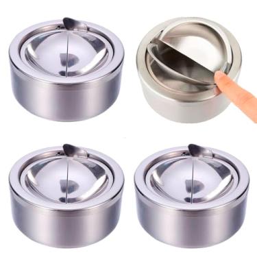 Imagem de 4 Cinzeiro Inox Anti-cheiro Anti-vento Sem Fumaça Com Tampa