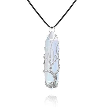 Imagem de VIBILIA Colar de cristal de cura árvore da vida envolto em fio de pedra natural com pingente hexagonal Reiki espiritual quartzo joia de pedra preciosa para mulheres e homens, 20 inches (adjustable) x