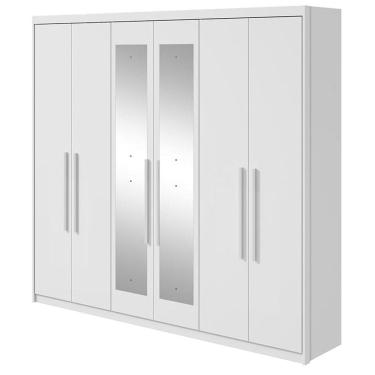 Imagem de Guarda Roupa Casal Áries 6 Portas Branco Brilho com Espelho - Lopas