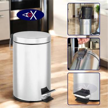 Imagem de Lixeira Inox Redonda Com Cesto Interno Alça e Pedal 12 litros Grande -