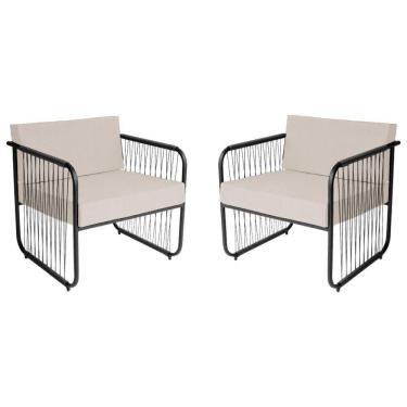 Imagem de Conjunto 2 Poltronas área Externa Fibra Sintética Córdova Preto-branco