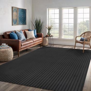 Imagem de Tapete antiderrapante para ambientes internos 20 x 25 cm, cinza escuro, listras de poliéster, costas de borracha, fácil de limpar, tapete interno para sala de estar, cozinha, quarto, banheiro, sala de