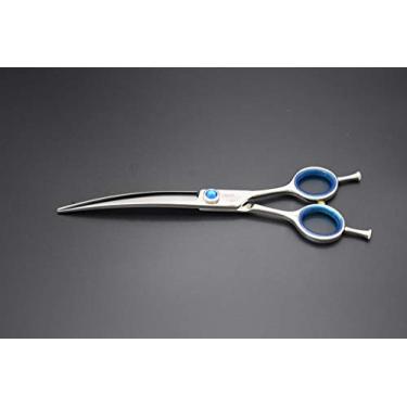 Imagem de Cachorro Profissional KKO Tesoura de cuidados para animais de estimação/Tesoura 14 cm/15 cm/17 cm/19 cm/20 cm/8 pol. Chave Curva para destra/Tesoura Reta Japão Fabricação em Aço Inoxidável Forjado 440cKKO 7.0" Curved Blue Diamond .