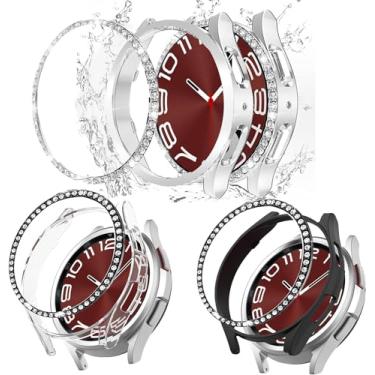 Imagem de MOOISVS 3 pacotes para Galaxy Watch FE, capa protetora com moldura brilhante compatível com Samsung Galaxy Watch FE (3 pacotes, preto/rosa/roxo)