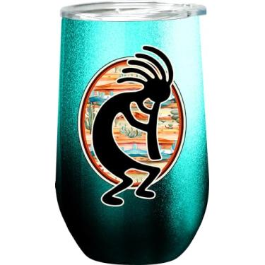 Imagem de Spoontiques Copo de vinho de aço inoxidável Kokopelli, 473 ml - Copo de bebida isolado de parede dupla com tampa deslizante para viagens - branco, vermelho, rosa, champanhe