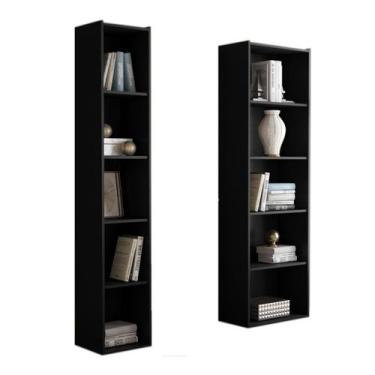 Imagem de Kit 2 Estantes Livreiro Janaina E Luiza Preto REAJL Moveis, Preto