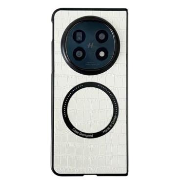 Imagem de HAO RIYLN Capa de couro para Oppo Find N5, capa magnética de telefone com padrão de crocodilo fina, antiqueda, fina, à prova de impressões digitais, branca, Find N5