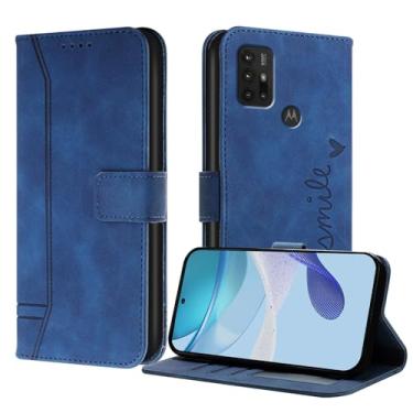 Imagem de Luksinlong Capa carteira para Motorola Moto G30/G20/G10, capa protetora de couro PU com suporte para cartão, suporte e fivela magnética para Motorola G10 Power Case - Azul
