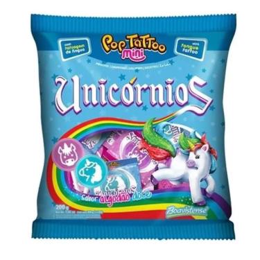 Imagem de Pirulito Unicórnio Pop Tattoo Mini 200g - 50 Unidades
