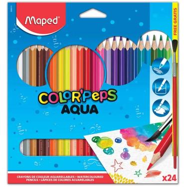Imagem de Lápis de Cor Aquarelável 24 Cores Triangular Color Peps Aqua + Pincel Maped