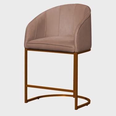 Imagem de Poltrona Cadeira Banqueta Mia Base Bronze Veludo Rosa - Montanaris Decor