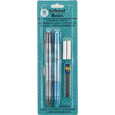 Imagem de Conjunto de 2 Lapiseiras com Refil + Borracha e Grafite 0,7mm - School Basics