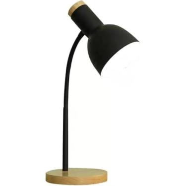 Imagem de Luminária de Mesa LED com Base em Madeira, Ajustável, Branca, Bivolt (Preto)