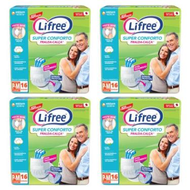 Imagem de KIT 4 Fraldas Calça Adulto Lifree Super Conforto Tamanho P/M C/ 16 Uni