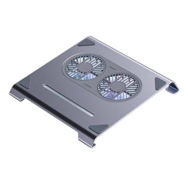 Imagem de Suporte para laptop Radiador de liga de alumínio para laptop com ventilador duplo e suporte de resfriamento para laptop com porta tipo C Elevador para laptop(Gray)