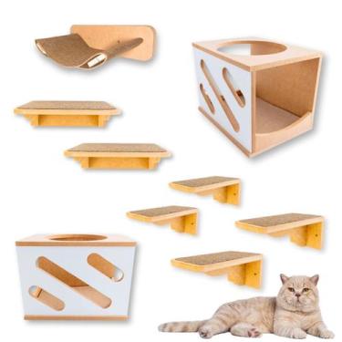 Imagem de Playground Gato 9pcs Prateleiras Nichos Montado Com Rede Resistente Li