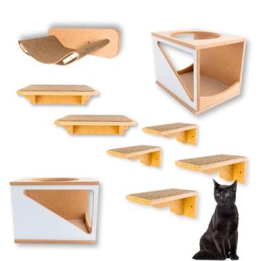 Imagem de Playground Gato 9pcs Prateleiras Nichos Montado Com Rede Resistente Hi