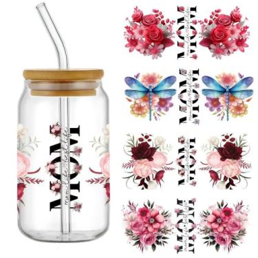 Imagem de 4 peças Best Mom Butterfly Dragonfly UV DTF Cup Wraps Transfer Adesivo à prova d'água para copos de vidro, móveis, artesanato, faça você mesmo, adesivos de transferência para garrafa de água DIY