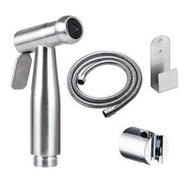 Imagem de ifgswopq Torneiras de bidê 304 aço inoxidável bidê chuveiro pulverizador vaso sanitário assento de vaso sanitário chuveiro mão cabeça bidê válvula T 7/8 interface estável (conjunto de 3 peças)