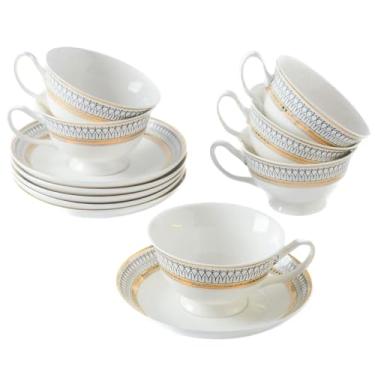 Imagem de Maxramic Caneca de café de cerâmica de 200 ml com pires para café com leite, chá de cappuccino, conjunto de 6 (conjunto de 6)