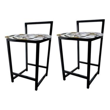 Imagem de Kit 2 Banqueta Baixa Quadrada Industrial Cozinha Balcão Bar - Moveraço