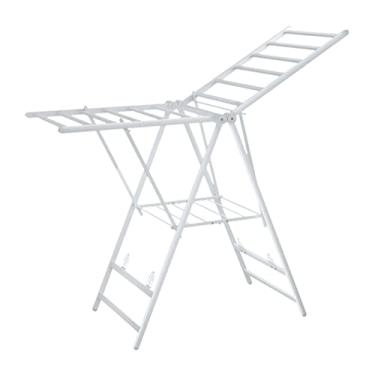 Imagem de Suporte para lavanderia, rack de secagem dobrável de alumínio de 2 níveis para lavanderia, suporte de lavanderia dobrável com asas ajustáveis em altura, para roupa de cama, dobradiça, toalhas, etc