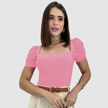 Imagem de Body Blusa Blusinha Feminina Manga Curta Princesa Bufante Decote Canoa