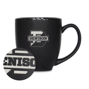 Imagem de Rico Industries NCAA Denison Big Red 425 g Caneca de cerâmica preta fosca gravada a laser - para bebidas quentes ou frias