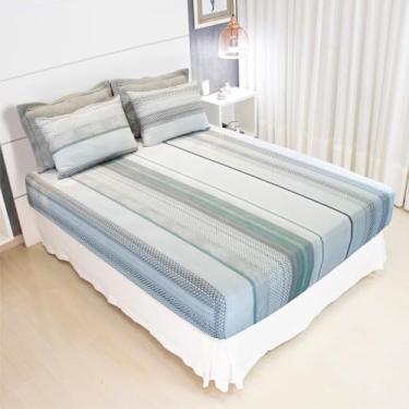 Imagem de Jogo de Lençol Cama Casal 3 Peças Estampado 100% Algodão com Elástico e Toque Macio Cozzilar (Modelo 4)
