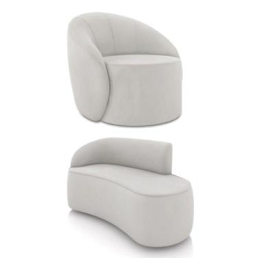 Imagem de Sofá 2 Lugares Orgânico 140cm Morgan E Poltrona Lua Veludo Cinza D03 -