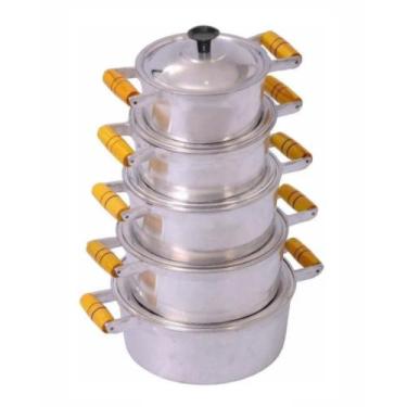 Imagem de Jogo de Panelas Alumínio Puro Fundido Batido Grosso 5 Peças - Puxador 