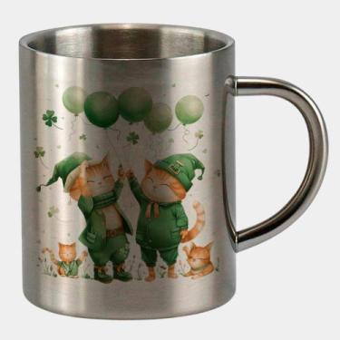 Imagem de Caneca de Inox Premium Prateada 400ml TURMA GATINHOS ST PATRICKS DAY 1