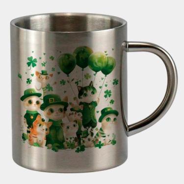 Imagem de Caneca de Inox Premium Prateada 400ml TURMA GATINHOS ST PATRICKS DAY 1
