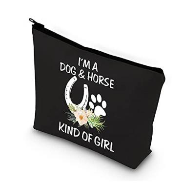 Imagem de BDPWSS Presentes para amantes de cães, bolsas de maquiagem de cavalos para mulheres, meninas adolescentes, I'm a Dog And Horse Kind Of Girl, presente de ferradura para cães, mãe, amante de cavalos,