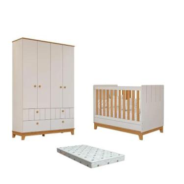 Imagem de Quarto Bebe Berço e Guarda Roupa Dorabelly Bis com Colchão - Permobili