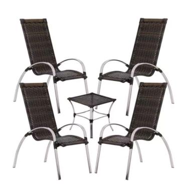 Imagem de Kit 4 Cadeiras Em Alumínio Varanda Piscina Externa E Mesa De Pedra Ferro