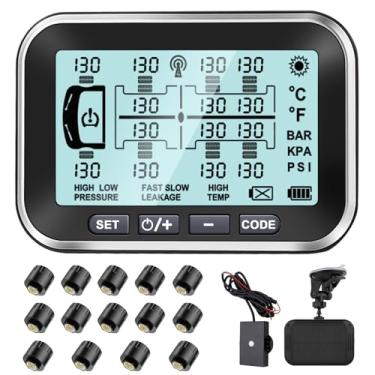 Imagem de Taimster Sistema de monitoramento de pressão de pneu de reboque TPMS, monitor solar de 4,5 polegadas com 14 sensores para caminhão/trailer, 6 alertas, amplificador de sinal, distância de detecção