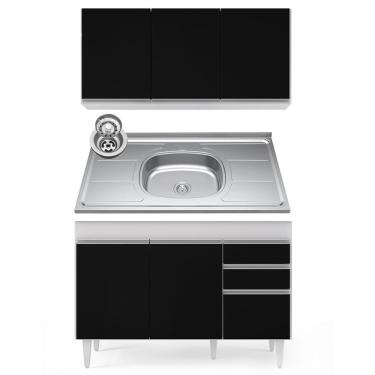 Imagem de Armário Aéreo Virgínia E Balcão Com Pia 120cm Michigan Branco/preto - Lumil