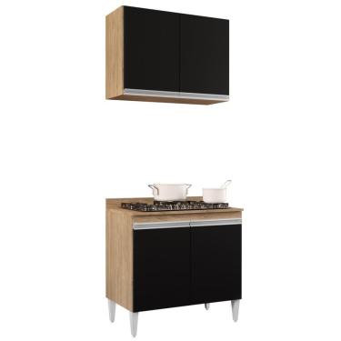 Imagem de Armário Califórnia E Balcão Para Cooktop Flórida Castanho/preto - Lumil