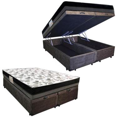 Imagem de Cama Box Baú Casal Suede Bipartido + Colchão Ortobom Iso Dupla Face 60x138x188 Cor:marrom