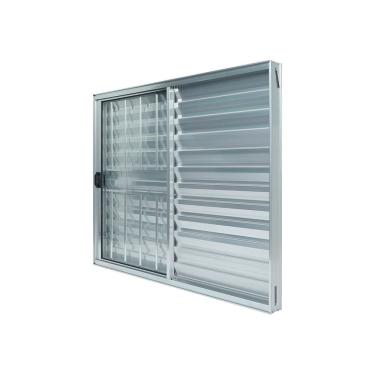 Imagem de Janela Alumínio Veneziana 3 Folhas 100x120cm Com Grade Natural Brilhante Plus Lux Esquadrias Branco