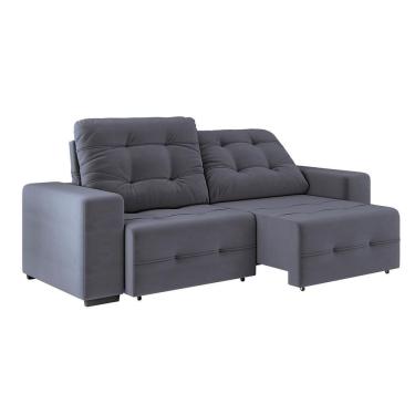 Imagem de Sofá 4 Lugares Bonno Com Assento Retrátil E Encosto Reclinável Em Tecido Suede 230cm Linoforte Cinza Cosmo