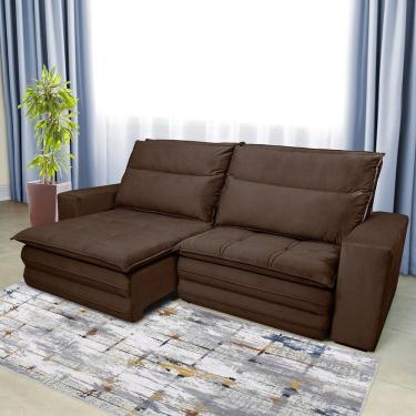Imagem de Sofá 4 Lugares Colombo Retrátil, Reclinável E Revestido Em Tecido Veludo Slim 230cm Largura Luizzi Marrom